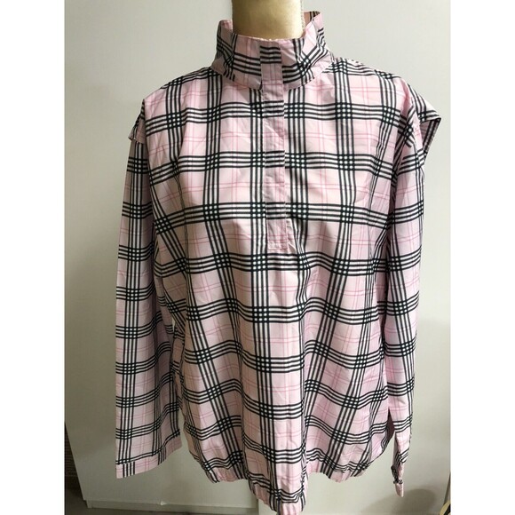 AW Golf Womens Pullover Windbreaker 1/4 Zip Collar Pink Plaid Mesh Lined Size 1X - Picture 2 of 9